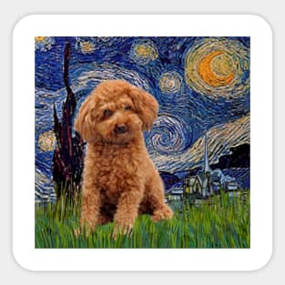 Starry Night (Van Gogh) Adapted to Feature a Toy Apricot Poodle Sticker